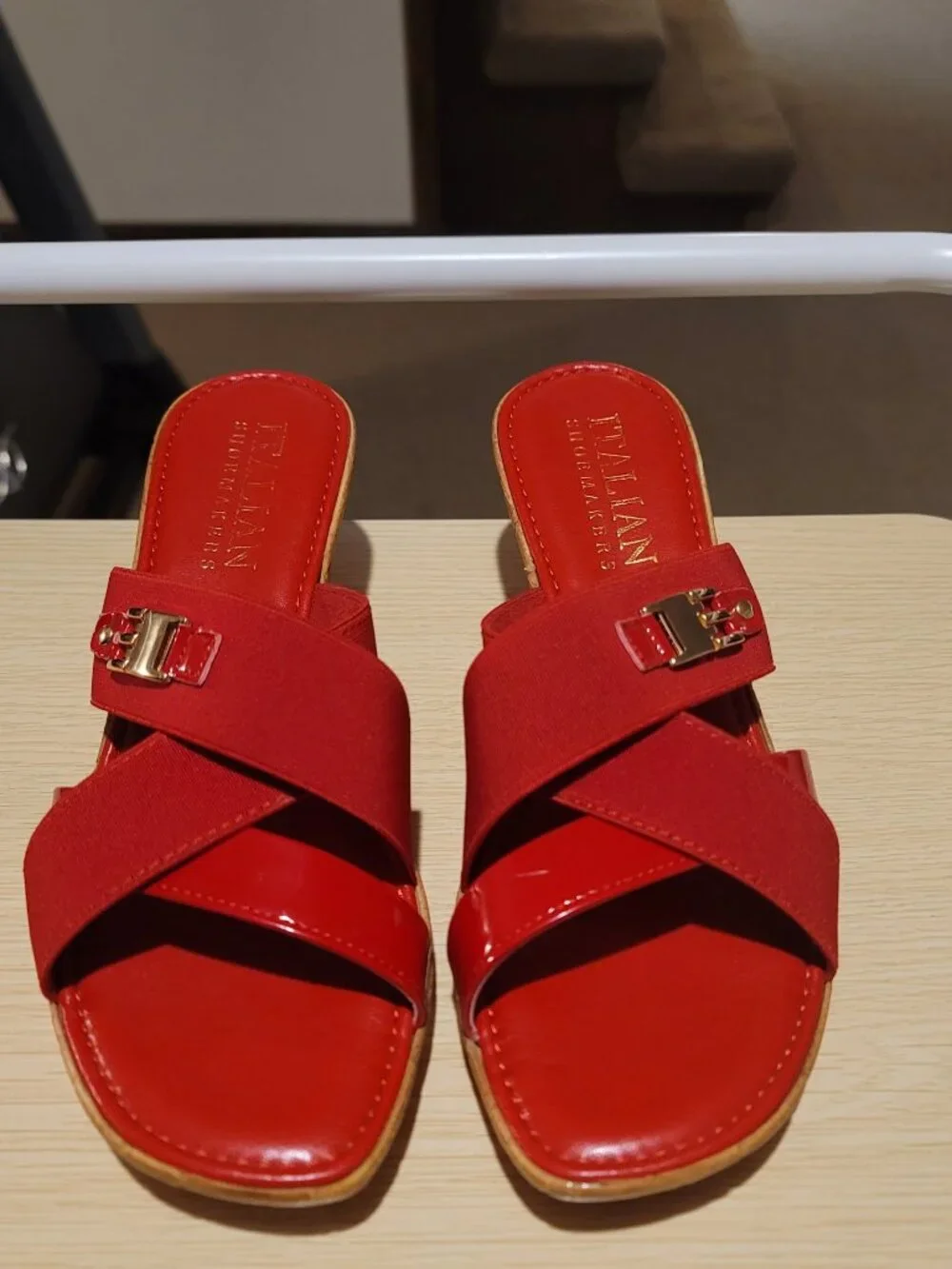 Italian Shoemakers Red Criss Cross Wedge Sandals - Women's Size 7 - Italy